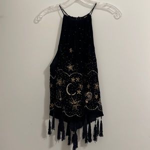 Free people navy velvet celestial halter top size S